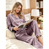 image:imageSWOMOG Womens Silk Satin Pajamas Set Long Sleeve Button Down Sleepwear 2 Piece Lounge Set Pj Set XS3XLChestnut