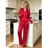 image:imageSWOMOG Womens Silk Satin Pajamas Set Long Sleeve Button Down Sleepwear 2 Piece Lounge Set Pj Set XS3XLChristmas Red
