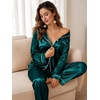 image:imageSWOMOG Womens Silk Satin Pajamas Set Long Sleeve Button Down Sleepwear 2 Piece Lounge Set Pj Set XS3XLDeep Green