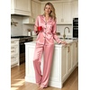 image:imageSWOMOG Womens Silk Satin Pajamas Set Long Sleeve Button Down Sleepwear 2 Piece Lounge Set Pj Set XS3XLDeep Misty Rose