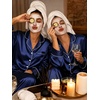 image:imageSWOMOG Womens Silk Satin Pajamas Set Long Sleeve Button Down Sleepwear 2 Piece Lounge Set Pj Set XS3XLDeep Navy Blue