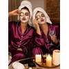 image:imageSWOMOG Womens Silk Satin Pajamas Set Long Sleeve Button Down Sleepwear 2 Piece Lounge Set Pj Set XS3XLDeep Wine Red