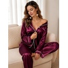 image:imageSWOMOG Womens Silk Satin Pajamas Set Long Sleeve Button Down Sleepwear 2 Piece Lounge Set Pj Set XS3XLDeep Wine Red