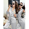 image:imageSWOMOG Womens Silk Satin Pajamas Set Long Sleeve Button Down Sleepwear 2 Piece Lounge Set Pj Set XS3XLGray