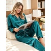 image:imageSWOMOG Womens Silk Satin Pajamas Set Long Sleeve Button Down Sleepwear 2 Piece Lounge Set Pj Set XS3XLGreen