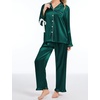 image:imageSWOMOG Womens Silk Satin Pajamas Set Long Sleeve Button Down Sleepwear 2 Piece Lounge Set Pj Set XS3XLGreen With Bow Tie