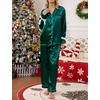 image:imageSWOMOG Womens Silk Satin Pajamas Set Long Sleeve Button Down Sleepwear 2 Piece Lounge Set Pj Set XS3XLGreen With Bow Tie