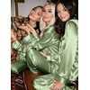 image:imageSWOMOG Womens Silk Satin Pajamas Set Long Sleeve Button Down Sleepwear 2 Piece Lounge Set Pj Set XS3XLMatcha