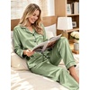 image:imageSWOMOG Womens Silk Satin Pajamas Set Long Sleeve Button Down Sleepwear 2 Piece Lounge Set Pj Set XS3XLMatcha