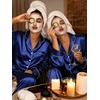 image:imageSWOMOG Womens Silk Satin Pajamas Set Long Sleeve Button Down Sleepwear 2 Piece Lounge Set Pj Set XS3XLNavy Blue