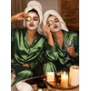 image:imageSWOMOG Womens Silk Satin Pajamas Set Long Sleeve Button Down Sleepwear 2 Piece Lounge Set Pj Set XS3XLOlive Green
