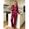 image:imageSWOMOG Womens Silk Satin Pajamas Set Long Sleeve Button Down Sleepwear 2 Piece Lounge Set Pj Set XS3XLPattern 2