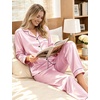 image:imageSWOMOG Womens Silk Satin Pajamas Set Long Sleeve Button Down Sleepwear 2 Piece Lounge Set Pj Set XS3XLPink