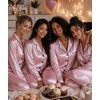 image:imageSWOMOG Womens Silk Satin Pajamas Set Long Sleeve Button Down Sleepwear 2 Piece Lounge Set Pj Set XS3XLPink