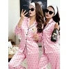 image:imageSWOMOG Womens Silk Satin Pajamas Set Long Sleeve Button Down Sleepwear 2 Piece Lounge Set Pj Set XS3XLPink Dots