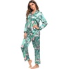 image:imageSWOMOG Womens Silk Satin Pajamas Set Long Sleeve Button Down Sleepwear 2 Piece Lounge Set Pj Set XS3XLPink Leaves