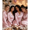 image:imageSWOMOG Womens Silk Satin Pajamas Set Long Sleeve Button Down Sleepwear 2 Piece Lounge Set Pj Set XS3XLPink One