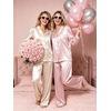 image:imageSWOMOG Womens Silk Satin Pajamas Set Long Sleeve Button Down Sleepwear 2 Piece Lounge Set Pj Set XS3XLPink One