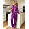 image:imageSWOMOG Womens Silk Satin Pajamas Set Long Sleeve Button Down Sleepwear 2 Piece Lounge Set Pj Set XS3XLPurple