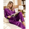 image:imageSWOMOG Womens Silk Satin Pajamas Set Long Sleeve Button Down Sleepwear 2 Piece Lounge Set Pj Set XS3XLPurple