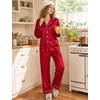 image:imageSWOMOG Womens Silk Satin Pajamas Set Long Sleeve Button Down Sleepwear 2 Piece Lounge Set Pj Set XS3XLRed