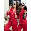 image:imageSWOMOG Womens Silk Satin Pajamas Set Long Sleeve Button Down Sleepwear 2 Piece Lounge Set Pj Set XS3XLRed