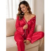 image:imageSWOMOG Womens Silk Satin Pajamas Set Long Sleeve Button Down Sleepwear 2 Piece Lounge Set Pj Set XS3XLRed