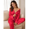 image:imageSWOMOG Womens Silk Satin Pajamas Set Long Sleeve Button Down Sleepwear 2 Piece Lounge Set Pj Set XS3XLRed Apple