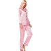 image:imageSWOMOG Womens Silk Satin Pajamas Set Long Sleeve Button Down Sleepwear 2 Piece Lounge Set Pj Set XS3XLRed Heart With Pink