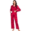 image:imageSWOMOG Womens Silk Satin Pajamas Set Long Sleeve Button Down Sleepwear 2 Piece Lounge Set Pj Set XS3XLRed Points