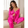 image:imageSWOMOG Womens Silk Satin Pajamas Set Long Sleeve Button Down Sleepwear 2 Piece Lounge Set Pj Set XS3XLRose Red