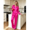 image:imageSWOMOG Womens Silk Satin Pajamas Set Long Sleeve Button Down Sleepwear 2 Piece Lounge Set Pj Set XS3XLRose Red