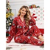 image:imageSWOMOG Womens Silk Satin Pajamas Set Long Sleeve Button Down Sleepwear 2 Piece Lounge Set Pj Set XS3XLSantas Red Festive Print