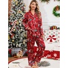 image:imageSWOMOG Womens Silk Satin Pajamas Set Long Sleeve Button Down Sleepwear 2 Piece Lounge Set Pj Set XS3XLSantas Red Festive Print