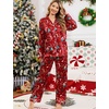 image:imageSWOMOG Womens Silk Satin Pajamas Set Long Sleeve Button Down Sleepwear 2 Piece Lounge Set Pj Set XS3XLSantas Red Festive Print