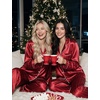 image:imageSWOMOG Womens Silk Satin Pajamas Set Long Sleeve Button Down Sleepwear 2 Piece Lounge Set Pj Set XS3XLStriped in Red