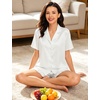 image:imageSWOMOG Womens Silk Satin Pajamas Set Short Sleeve Button Down Sleepwear Ruffle Hem Shorts PJ Sets TwoPiece LoungewearAwhite