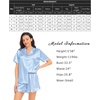 image:imageSWOMOG Womens Silk Satin Pajamas Set Short Sleeve Button Down Sleepwear Ruffle Hem Shorts PJ Sets TwoPiece LoungewearBlue Striped