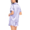 image:imageSWOMOG Womens Silk Satin Pajamas Set Short Sleeve Button Down Sleepwear Ruffle Hem Shorts PJ Sets TwoPiece LoungewearLavender