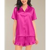image:imageSWOMOG Womens Silk Satin Pajamas Set Short Sleeve Button Down Sleepwear Ruffle Hem Shorts PJ Sets TwoPiece LoungewearRose Red