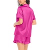 image:imageSWOMOG Womens Silk Satin Pajamas Set Short Sleeve Button Down Sleepwear Ruffle Hem Shorts PJ Sets TwoPiece LoungewearRose Red
