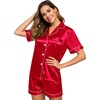 image:imageSWOMOG Womens Silk Satin Pajamas Set Short Sleeve Sleepwear Button Down Top and Shorts Loungewear 2 Piece Pjs Set XS3XLApple Red