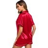 image:imageSWOMOG Womens Silk Satin Pajamas Set Short Sleeve Sleepwear Button Down Top and Shorts Loungewear 2 Piece Pjs Set XS3XLApple Red