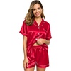 image:imageSWOMOG Womens Silk Satin Pajamas Set Short Sleeve Sleepwear Button Down Top and Shorts Loungewear 2 Piece Pjs Set XS3XLApple Red