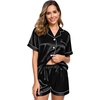 image:imageSWOMOG Womens Silk Satin Pajamas Set Short Sleeve Sleepwear Button Down Top and Shorts Loungewear 2 Piece Pjs Set XS3XLBlack