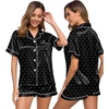 image:imageSWOMOG Womens Silk Satin Pajamas Set Short Sleeve Sleepwear Button Down Top and Shorts Loungewear 2 Piece Pjs Set XS3XLBlack Dots