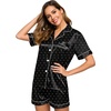 image:imageSWOMOG Womens Silk Satin Pajamas Set Short Sleeve Sleepwear Button Down Top and Shorts Loungewear 2 Piece Pjs Set XS3XLBlack Dots