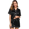 image:imageSWOMOG Womens Silk Satin Pajamas Set Short Sleeve Sleepwear Button Down Top and Shorts Loungewear 2 Piece Pjs Set XS3XLBlack Dots