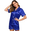 image:imageSWOMOG Womens Silk Satin Pajamas Set Short Sleeve Sleepwear Button Down Top and Shorts Loungewear 2 Piece Pjs Set XS3XLBlue
