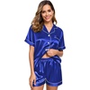 image:imageSWOMOG Womens Silk Satin Pajamas Set Short Sleeve Sleepwear Button Down Top and Shorts Loungewear 2 Piece Pjs Set XS3XLBlue